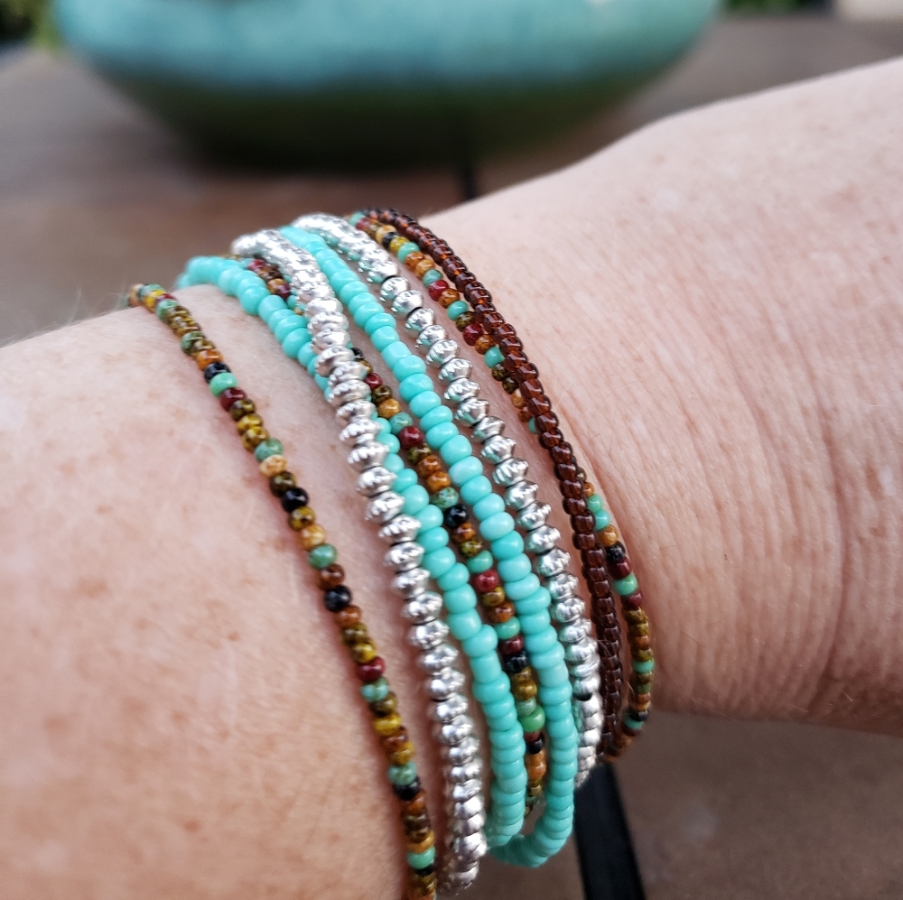 New 3 seed bead bracelets & 1 silver bracelet